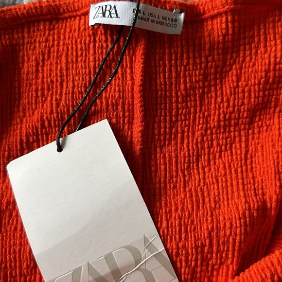 Zara - Red Orange Ruffle Midi Stretch Bodycon Dress - Picture 3 of 3